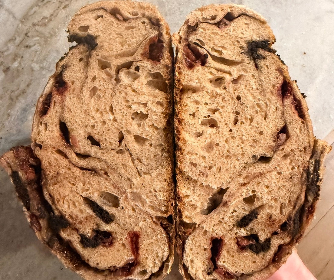 Vegan Chocolate Strawberry Matcha Sourdough Loaf